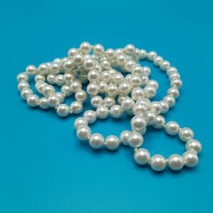 Vintage Glass Pearl Necklace 48” Knotted Long Strand Wedding Formal